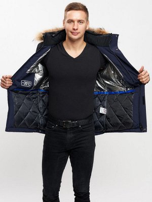 Куртка зимняя MTFORCE мужская удлиненная с мехом темно-синего цвета 2155-1TS