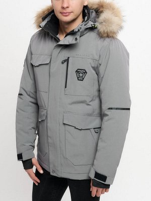Куртка зимняя мужская удлиненная с мехом серого цвета 2159-1Sr