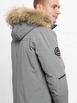 Куртка зимняя мужская удлиненная с мехом серого цвета 2159-1Sr