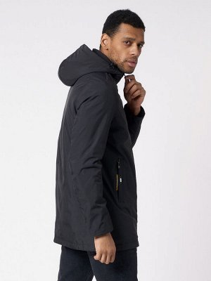 Куртка мужская удлиненная с капюшоном черного цвета 88661Ch