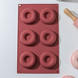 Форма для выпечки Доляна «Сладости.Пончики», 29x17 см, 6 ячеек, цвет МИКС