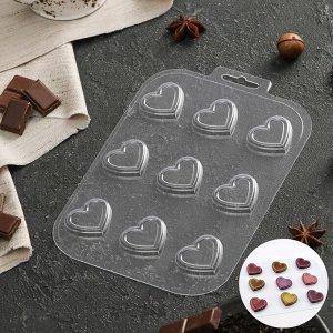Форма для шоколада «9 сердечек», 3,6?3,3?0,6 см
