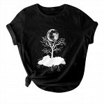 Женская футболка, принт &quot;Дерево и луна&quot;, цвет черный