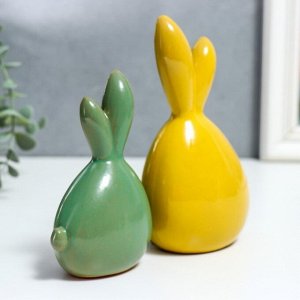 Сувенир керамика "Пухлые зайчата" набор 2 шт 12,5х5х7 15,5х6х10 см