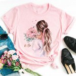 Женская футболка, принт &quot;Девушка с цветами&quot;, цвет розовый