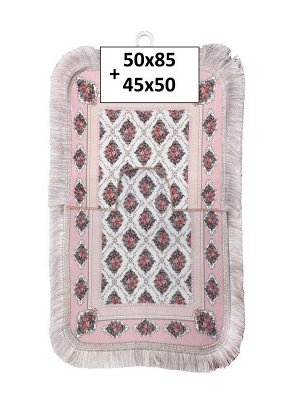 Набор ковриков 3-х пр. с бахрамой для ванны туалета в ассортименте (60*100/50*60) розы розовый