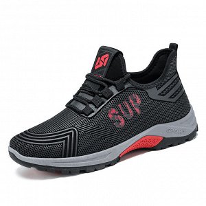 Мужские кроссовки на шнуровке, сбоку надпись "SUP", цвет черный/красный
