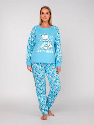 Пижама женская футер начес "Зима" голубой