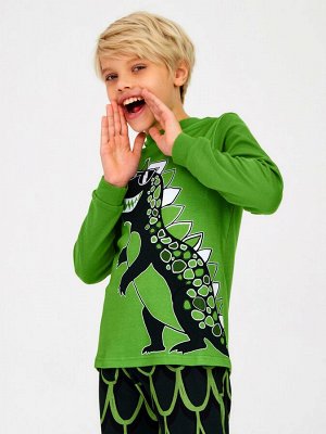 Стиляж Пижама детская БЕЗ начеса хлопок Динозавр цвет зеленый