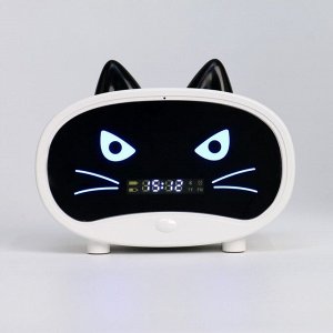 Часы электронные настольные "Кошка", белая индикация, с колонкой, 9.5 х 11.5 х 4.5 см