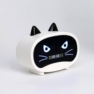Часы - будильник электронные "Кошка" настольные: колонка, bluetooth, tf-карта, 11.5 см, USB