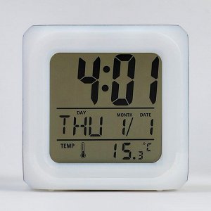 Часы электронные настольные "Динозавр": подсветка, будильник, термометр, календарь, 8 х 8 см