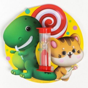 Набор зубная щётка и детские песочные часы для чистки зубов на присоске «Веселые друзья»