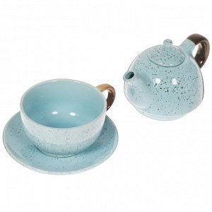 Набор чайник заварочный и чашка Lefard "Лимаж" [2 предм. (400 мл + 329 мл), керамика, синий]
