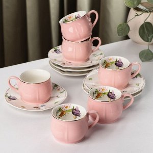 Сервиз керамический кофейный «Сирена», 12 предметов: 6 чашек 100 мл, 6 блюдец 12 см, цвет розовый