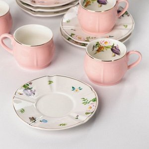 Сервиз керамический кофейный «Сирена», 12 предметов: 6 чашек 100 мл, 6 блюдец 12 см, цвет розовый