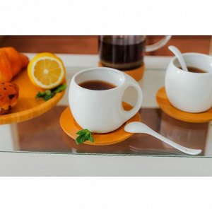Чайная пара керамическая «Эстет», чашка 220 мл, деревянное блюдце
