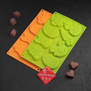 Форма силиконовая для шоколада Доляна «Животные», 30x17x1 см, 8 ячеек (7,7x6 см), цвет МИКС