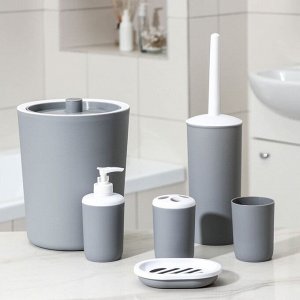 Набор для ванной «Лайт», 6 предметов (мыльница, дозатор, 2 стакана, ёрш, ведро), цвет серый