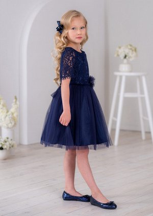 Платье с коротким рукавом, цвет т.синий