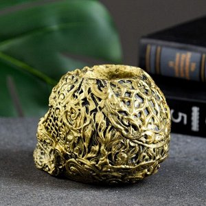 Кашпо - органайзер "Череп цветочный" состаренное золото, 11х7х7см