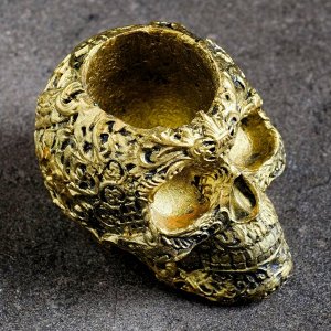 Фигурное кашпо для цветов «Череп цветочный», 80 мл, 7x11x7 см, гипс, золотистое