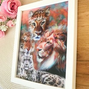 3Д картинка "Большие кошки" 14,5 х 19,5 см х Ж-0017, голографическая открытка с изображением леопарда, льва, тигра и барса, без рамки