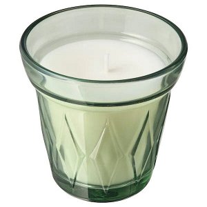 VÄLDOFT ВЭЛЬДОФТ Ароматическая свеча в стакане, Утренняя роса/светло-зеленый 8 см