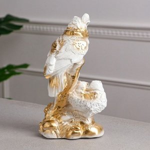 Статуэтка "Сова с гнездом", бело-золотистая, гипс, 26 см