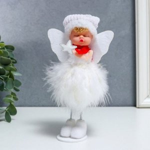 Сувенир пластик "Малышка-ангел со звёздочкой, пуховая юбка" белый 18х8 см