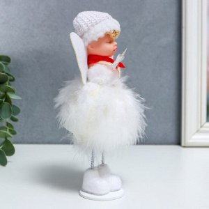 Сувенир пластик "Малышка-ангел со звёздочкой, пуховая юбка" белый 18х8 см