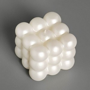 Свеча фигурная лакированная "Бабл куб", 6 см, жемчужная