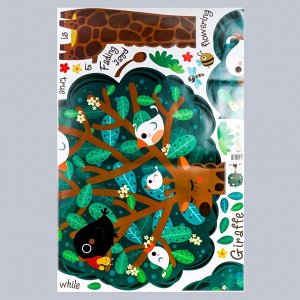 Наклейка пластик интерьерная цветная "Жираф-дерево с птичками" 60х90 см