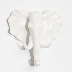 Декор настенный-вешалка "Слон" 11 x 10.5 см, белый