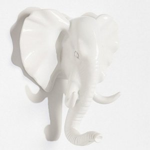 Декор настенный-вешалка "Слон" 11 x 10.5 см, белый