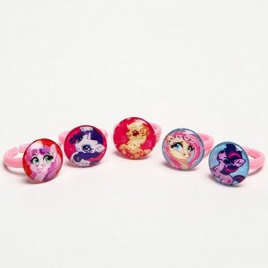 Набор колец на голографической подложке "Пони" 5 шт, My Little Pony