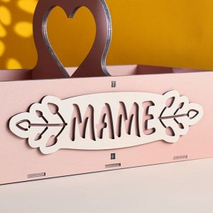 Кашпо деревянное "Маме" с ручкой 32х15,5х18,5 см розовый