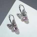 Серьги со стразами &quot;Бабочки&quot; полосатые маленькие, цвет бело-розовый в серебре