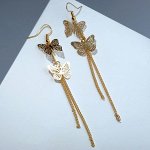 Серьги висячие &quot;Бабочки&quot; ниточки, цвет золото
