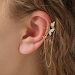Серьга &quot;Каффа&quot; объёмная бабочка с цепочкой, цвет белый в золоте