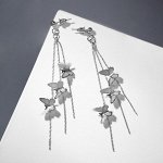 Серьги висячие &quot;Бабочки и цепочки&quot;, цвет серебро