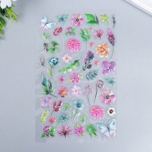Наклейка пластик объёмные "Бабочки и цветочки" МИКС 14,5х25 см