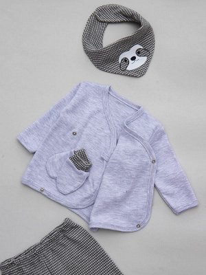 Комплект для мальчика: кофточка, ползунки, шапочка, бандана и царапки 2шт/уп