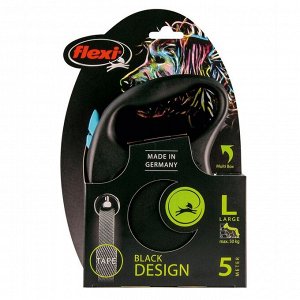 Рулетка Flexi Black Design L (до 50 кг) 5 м лента, черный/синий