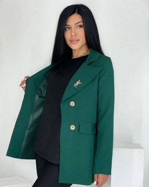Женская Одежда 7007 "Однотон Брошь" Зеленая