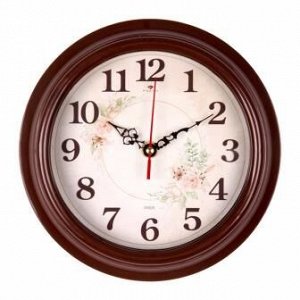Часы настенные "21 Bek" 2121-007 круг d=21см, корпус коричневый "Розы" "Рубин"