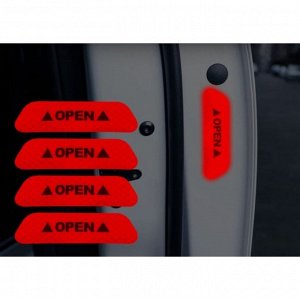 Светоотражающая наклейка "Open", 9,5?2,5 см, красный, набор 4 шт 7187204