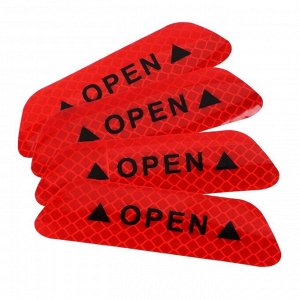 Светоотражающая наклейка "Open", 9,5x2,5 см, красный, набор 4 шт