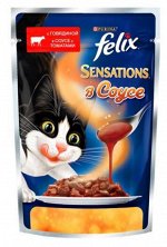 Felix Sensations влажный корм для кошек Говядина+Томат соус 85гр пауч АКЦИЯ!