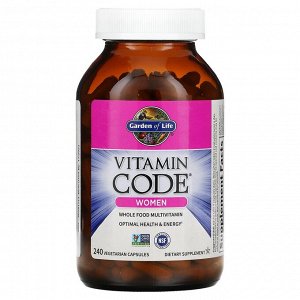 Garden of Life, Vitamin Code, мультивитамины из цельных продуктов для женщин, 240 вегетарианских капсул